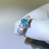 1CT Oval Moissanite Ring - Sparkling Pink Blue Diamond S925 Silver Wedding Band - EverlyCrafted