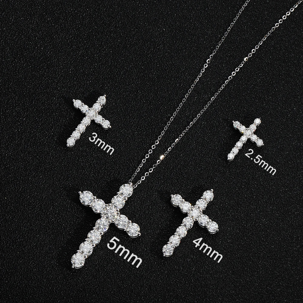 Moissanite Cross Pendant Necklace in 18k White Gold