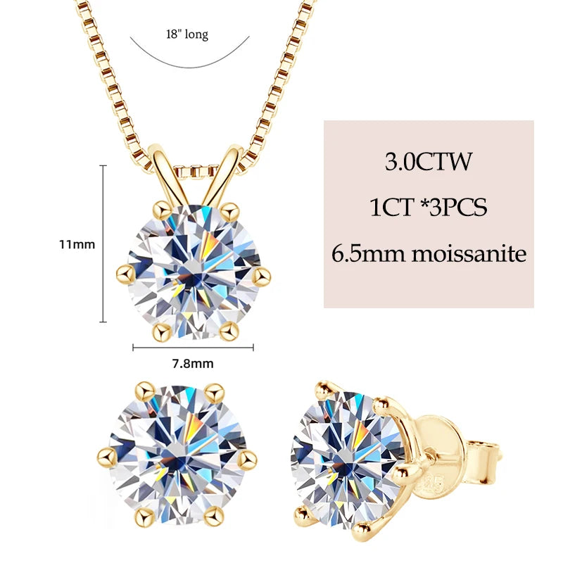 925 Silver Moissanite Jewelry Set with Gold Plating - EverlyCrafted