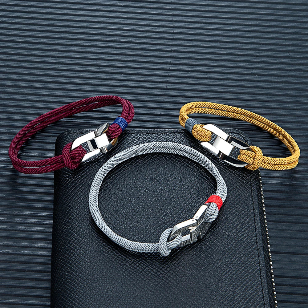 Double Strand Braided Rope Bracelet with Stainless Steel U-Buckle - EverlyCrafted