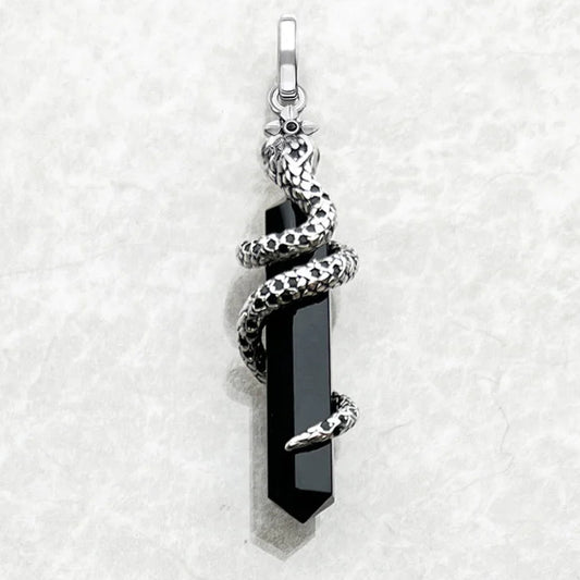 Vintage Snake Pendant with Blackened Onyx - 925 Sterling Silver