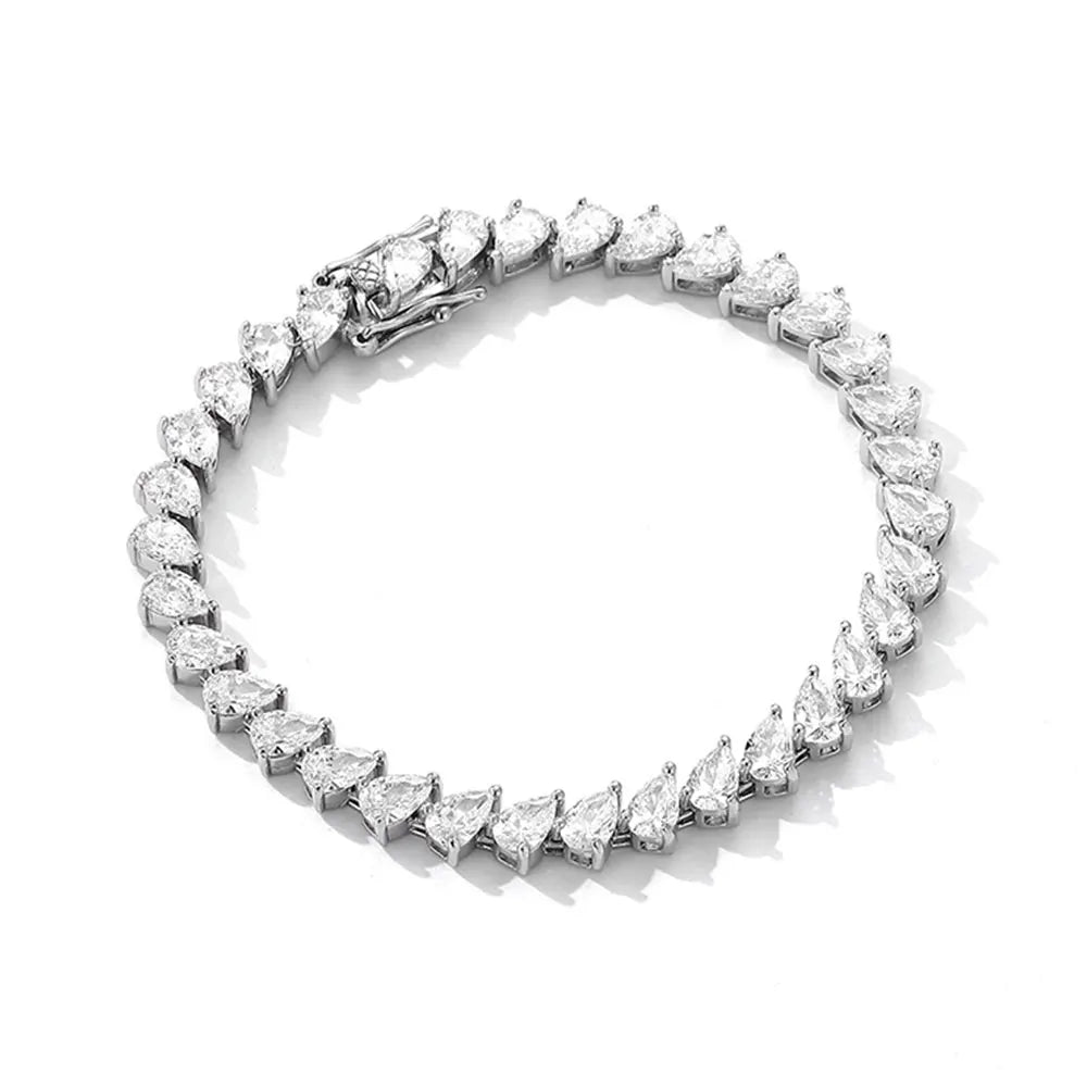 4x6mm Pear Moissanite Tennis Bracelet in Sterling Silver