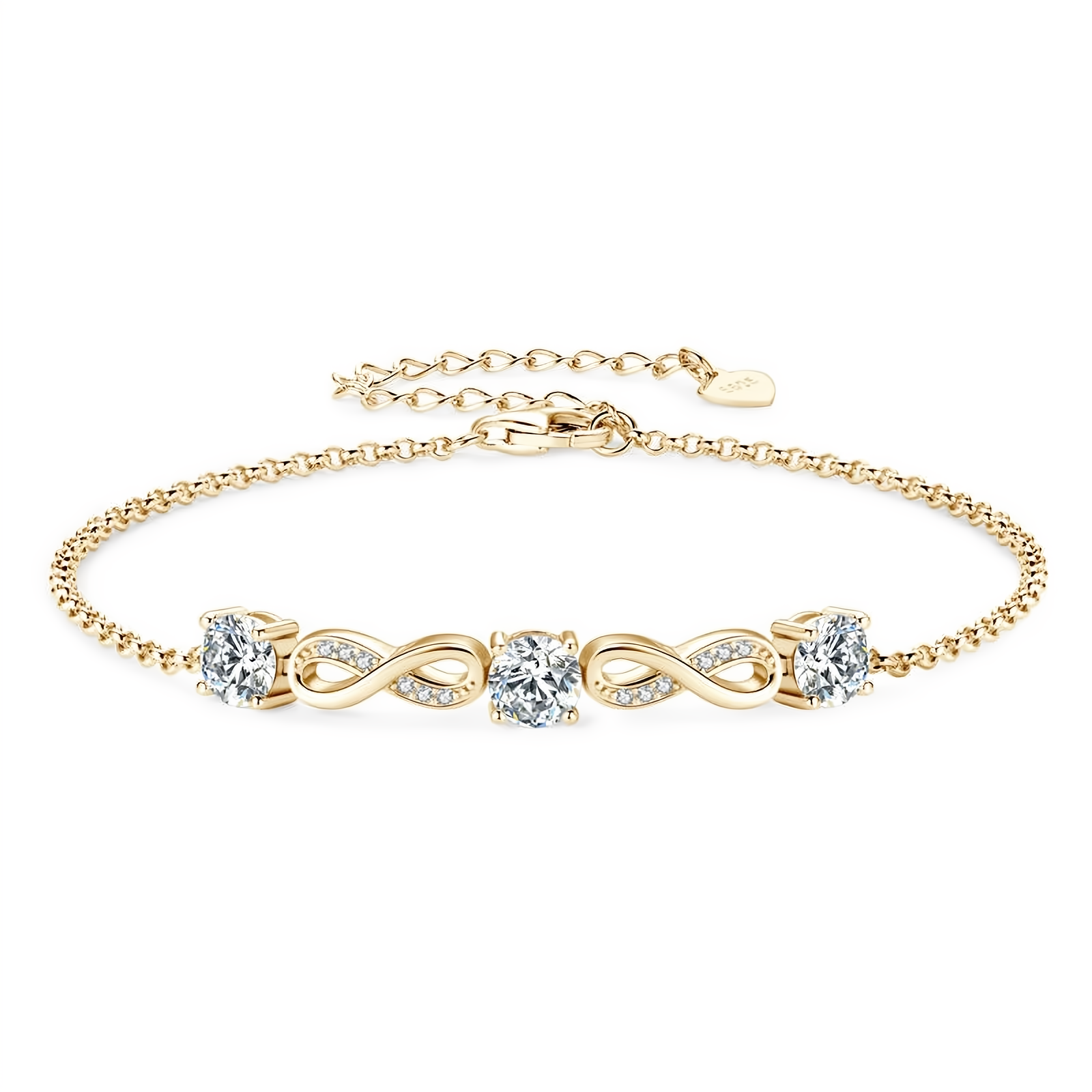 Moissanite Infinity Bracelet - 18k Gold Plated 925 Sterling Silver - EverlyCrafted