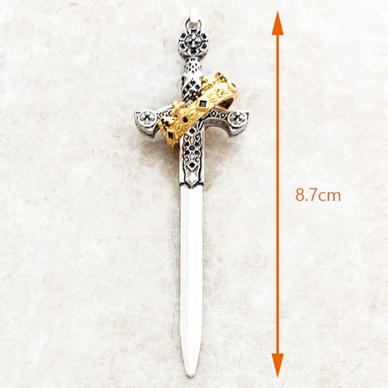 Large Sword Crown Pendant - 925 Sterling Silver Jewelry - EverlyCrafted