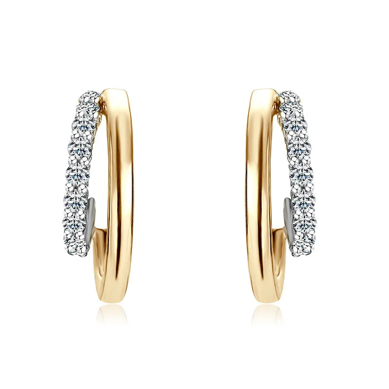 Moissanite Diamond Open Hoop Earrings in 925 Sterling Silver 14K Gold Plated - EverlyCrafted