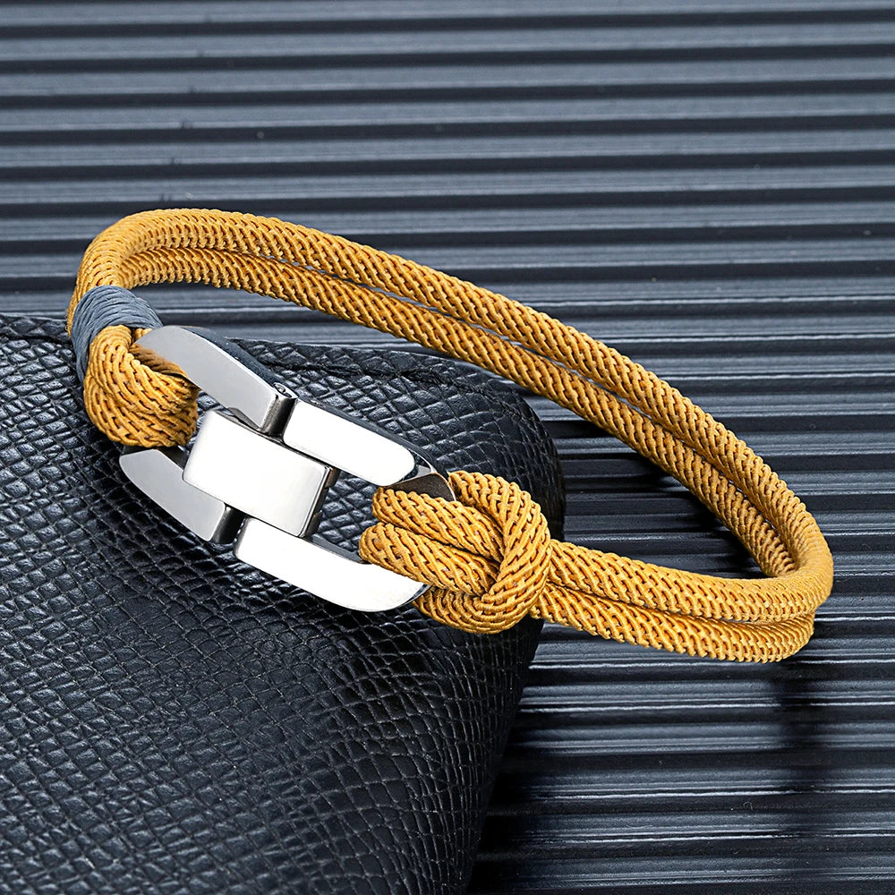 Double Strand Braided Rope Bracelet with Stainless Steel U-Buckle