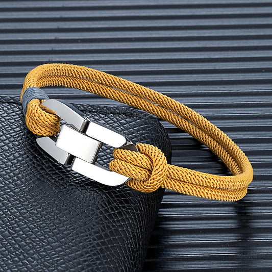 Double Strand Braided Rope Bracelet with Stainless Steel U-Buckle