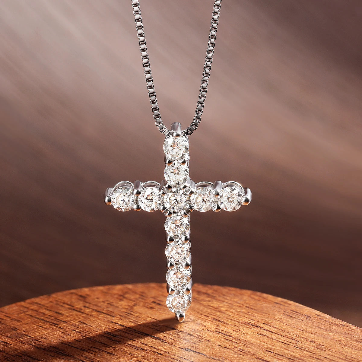 Moissanite Cross Pendant Necklace in 925 Sterling Silver 18K Gold Plated - EverlyCrafted