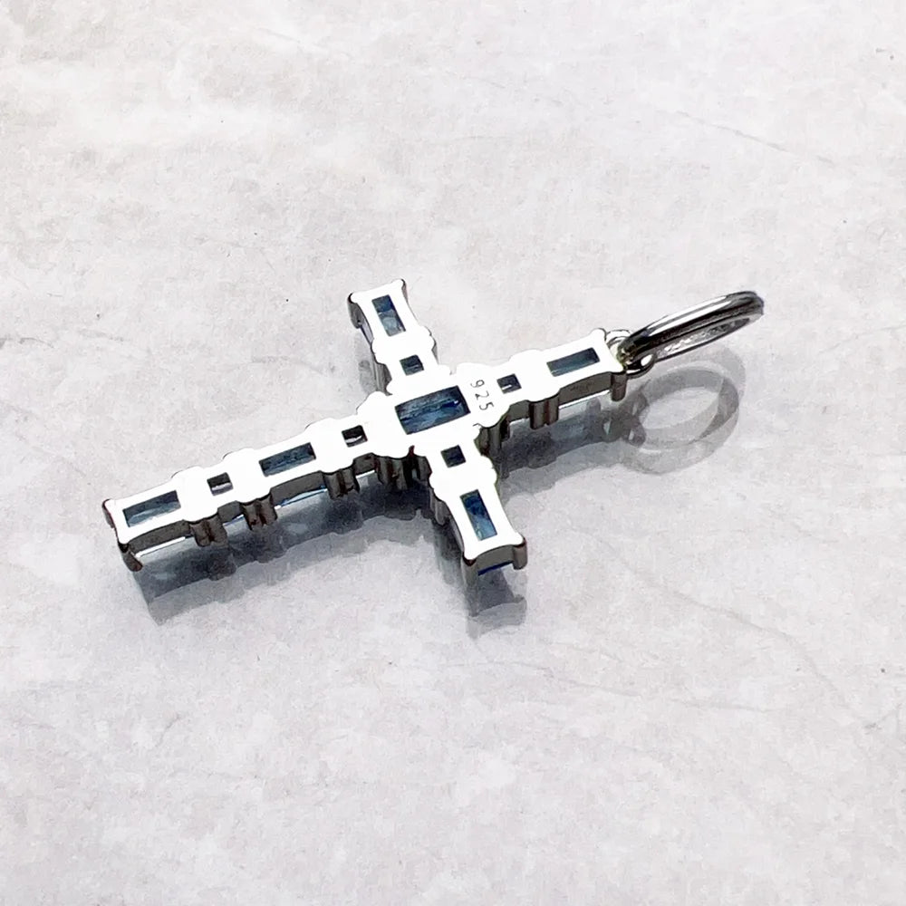 Sterling Silver Aquamarine Cross Pendant - Fine Jewelry - EverlyCrafted