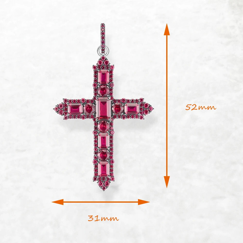 925 Sterling Silver Rose Pink Zircon Cross Pendant Charm Women - EverlyCrafted
