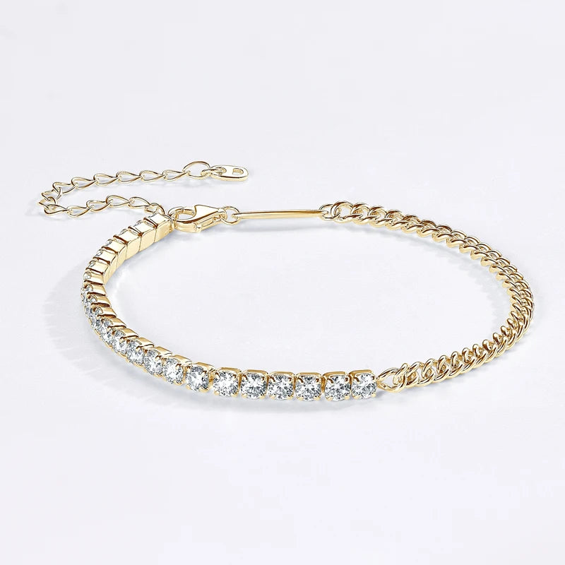 Moissanite Half Tennis Bracelet - 18k Gold Plated 925 Sterling Silver - EverlyCrafted