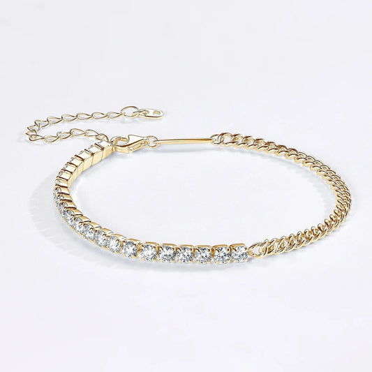 Moissanite Half Tennis Bracelet - 18k Gold Plated 925 Sterling Silver - EverlyCrafted