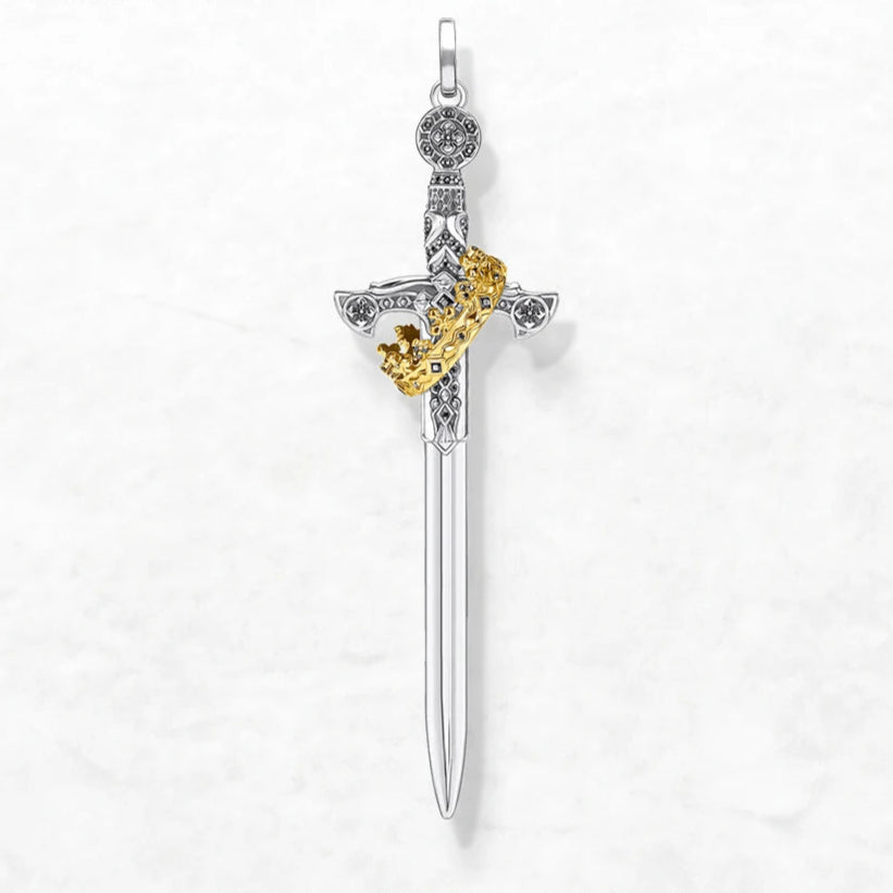 Large Sword Crown Pendant - 925 Sterling Silver Jewelry