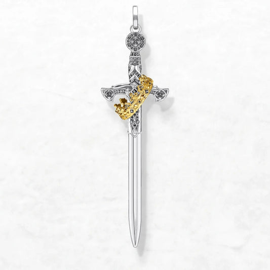 Large Sword Crown Pendant - 925 Sterling Silver Jewelry