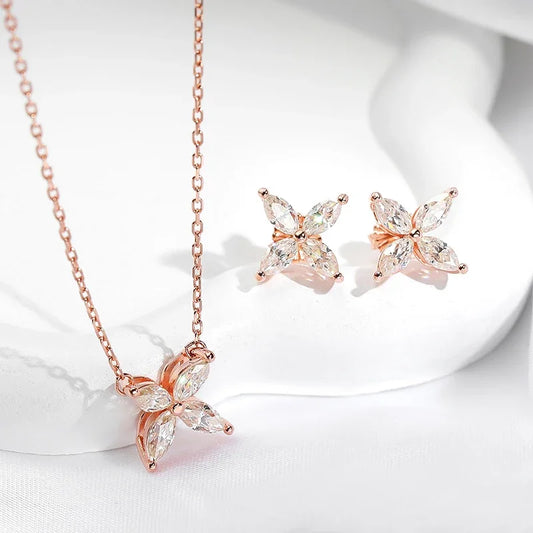 1.2 Carat D Color Moissanite Pendant Necklace for Women S925 Sterling Silver Earrings Sparkling Fine Jewelry Set Wedding Gift - EverlyCrafted