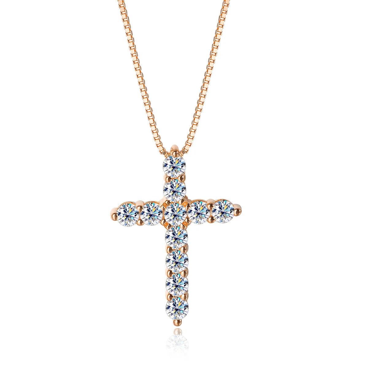 Moissanite Cross Pendant Necklace in 925 Sterling Silver 18K Gold Plated - EverlyCrafted