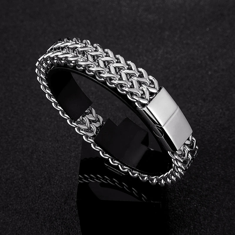 Punk Men's 12mm Wide Cuban Link Chain Bracelet - EverlyCrafted