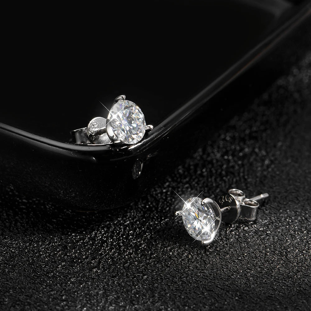 4 CTW Round Moissanite Stud Earrings - Classic 925 Silver Setting - EverlyCrafted