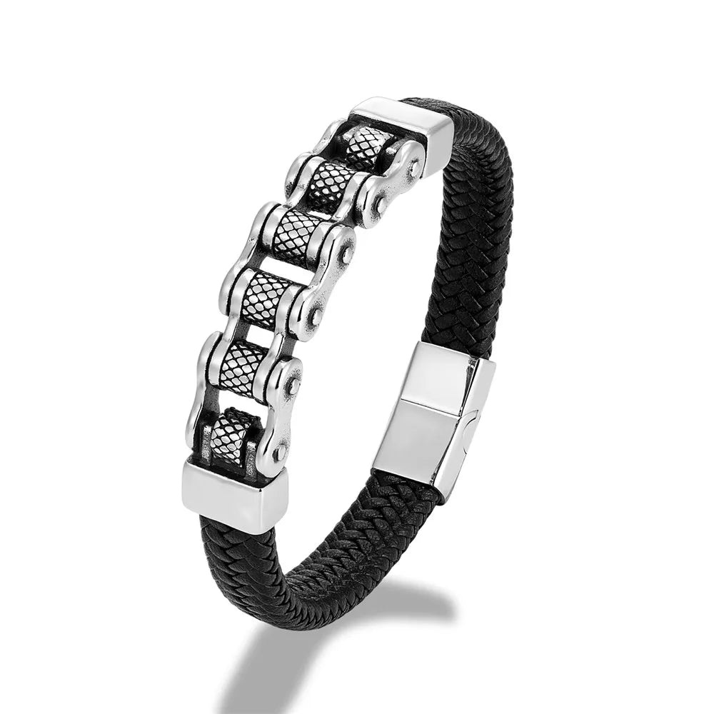 Punk Men's Braided Genuine Leather Bracelet with Magnetic Buckle - EverlyCrafted