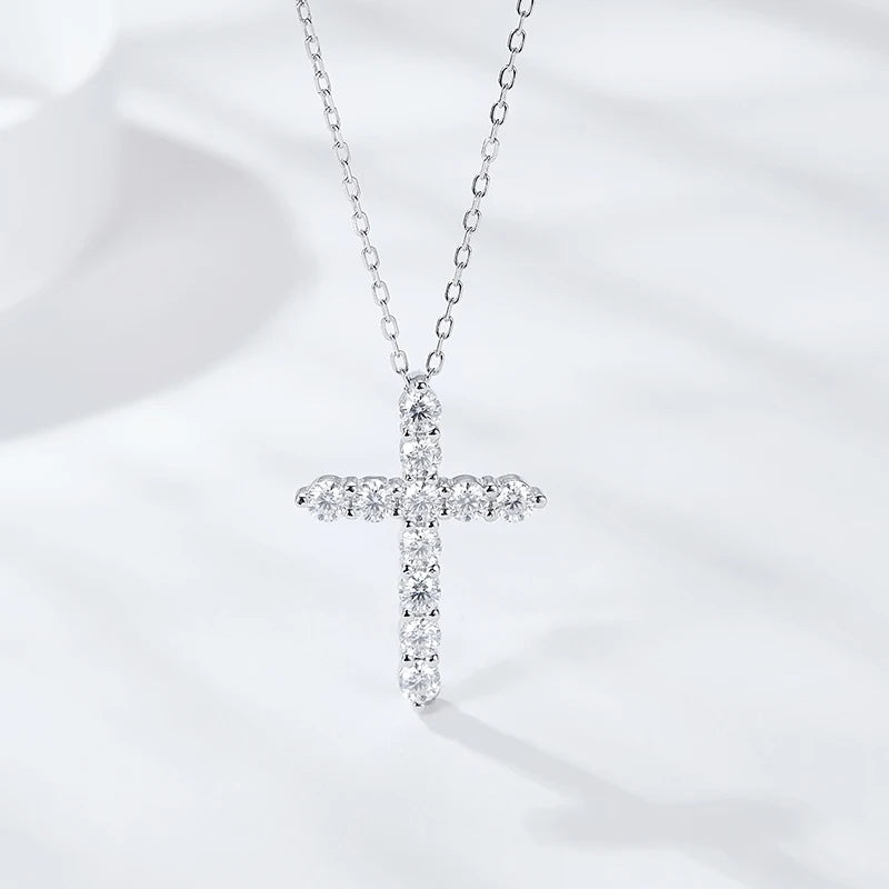 Moissanite Cross Pendant Necklace in 925 Sterling Silver 18K Gold Plated - EverlyCrafted