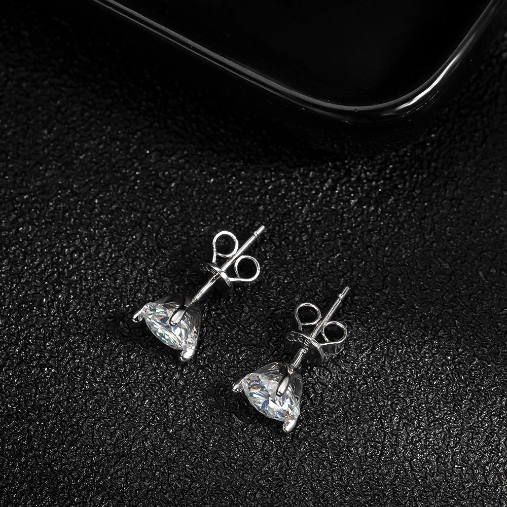 4 CTW Round Moissanite Stud Earrings - Classic 925 Silver Setting - EverlyCrafted