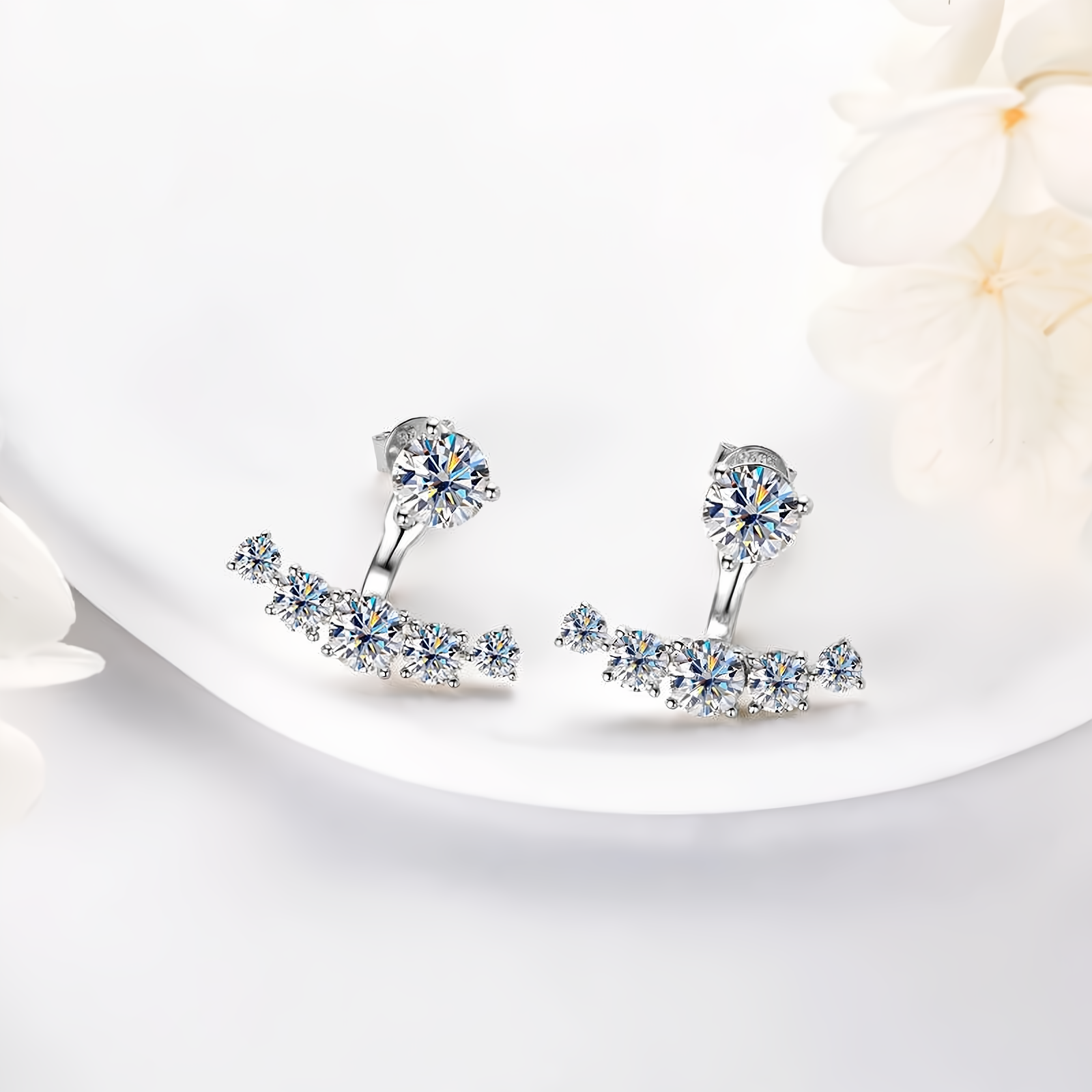Full Moissanite Double-Sided Stud Earrings in 925 Sterling Silver - EverlyCrafted
