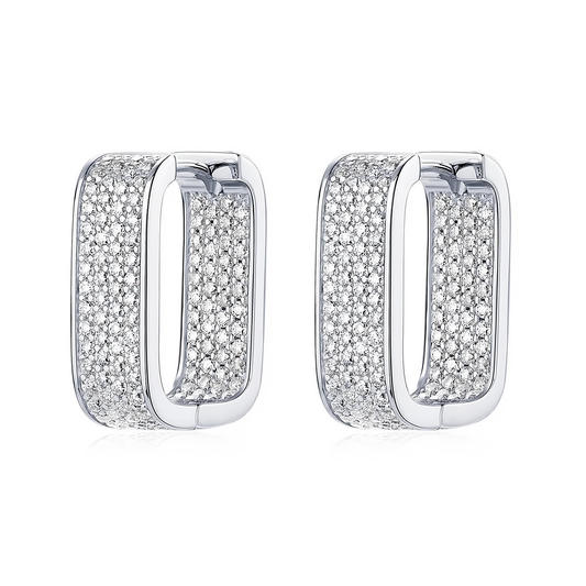Full Moissanite Square Hoop Earrings in Silver 925