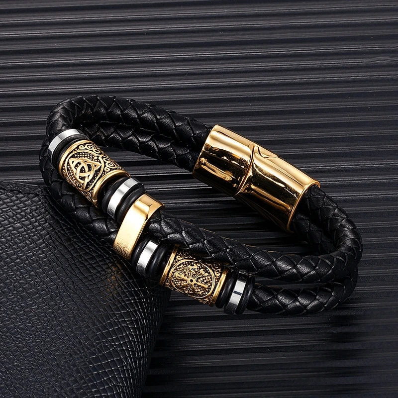 Norse Mythology Viking Compass Runes Amulet Bracelet for Men