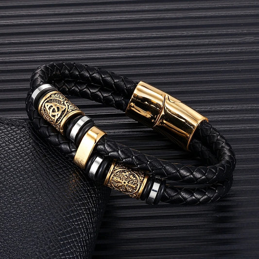 Norse Mythology Viking Compass Runes Amulet Bracelet for Men