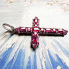 925 Sterling Silver Rose Pink Zircon Cross Pendant Charm Women - EverlyCrafted