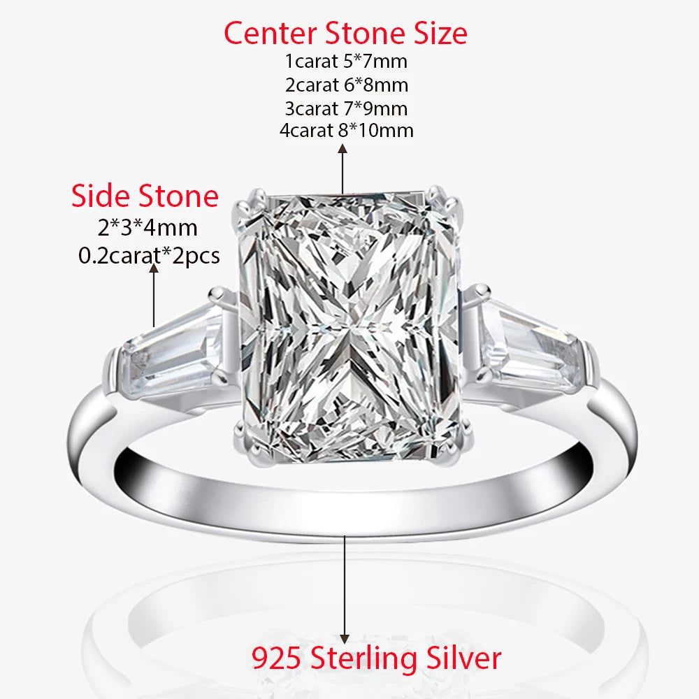 1/2/3/4 Carat Radiant Cut Moissanite Engagement Ring - EverlyCrafted