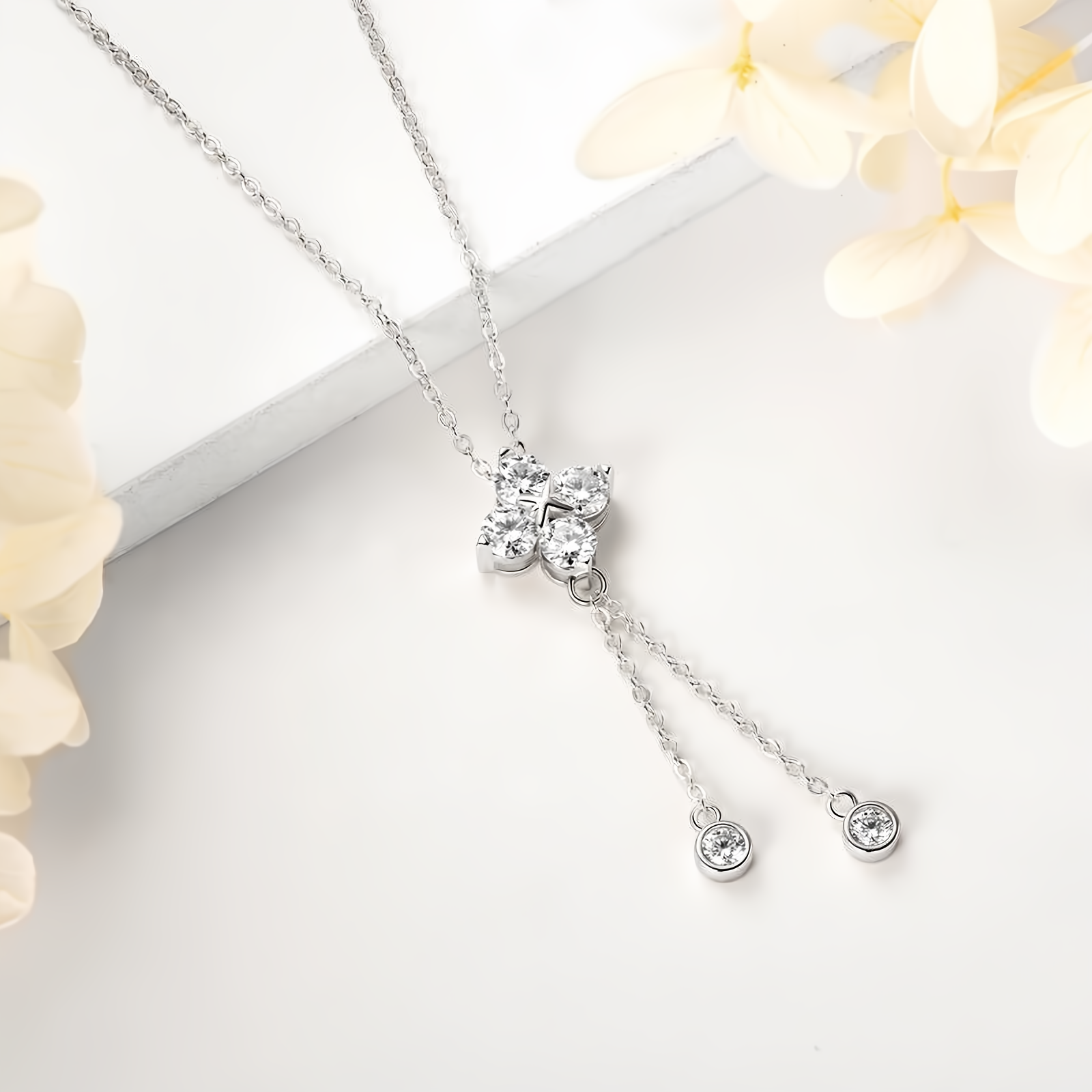 Moissanite Four Leaf Clover Pendant Necklace - 925 Sterling Silver 2.20CTW - EverlyCrafted