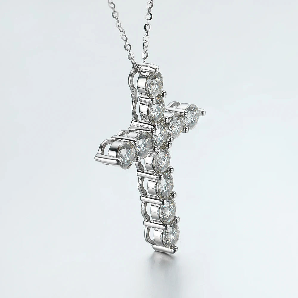 Moissanite Cross Pendant Necklace in 18k White Gold - EverlyCrafted