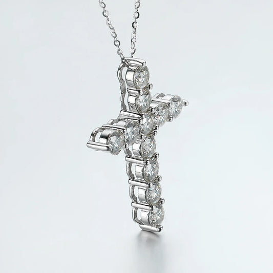 Moissanite Cross Pendant Necklace in 18k White Gold - EverlyCrafted