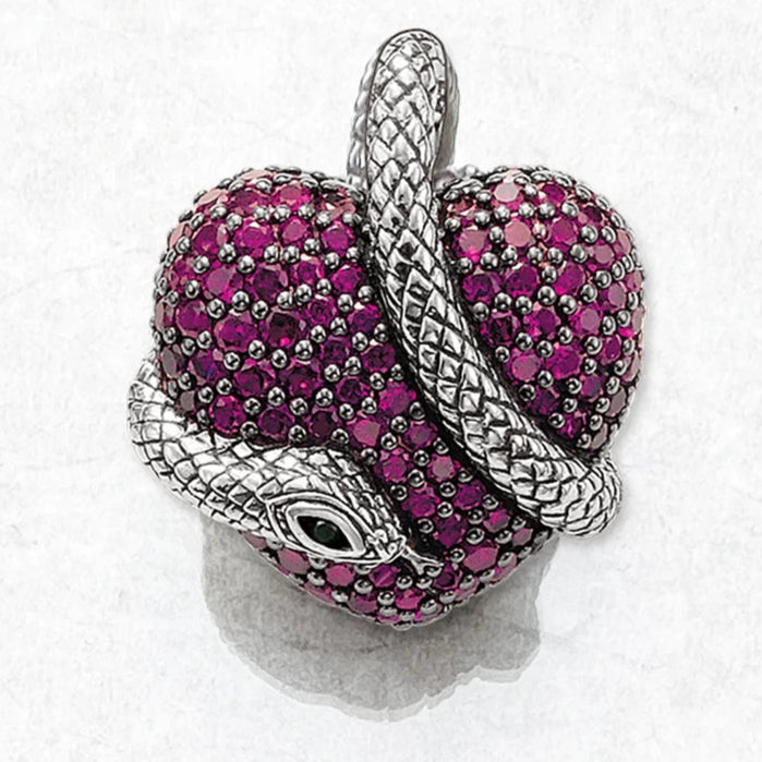 Vintage Snake Pendant with Heart | 925 Sterling Silver Jewelry