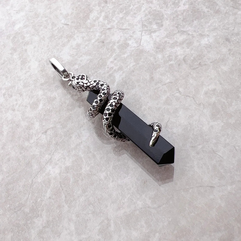Vintage Snake Pendant with Blackened Onyx - 925 Sterling Silver - EverlyCrafted
