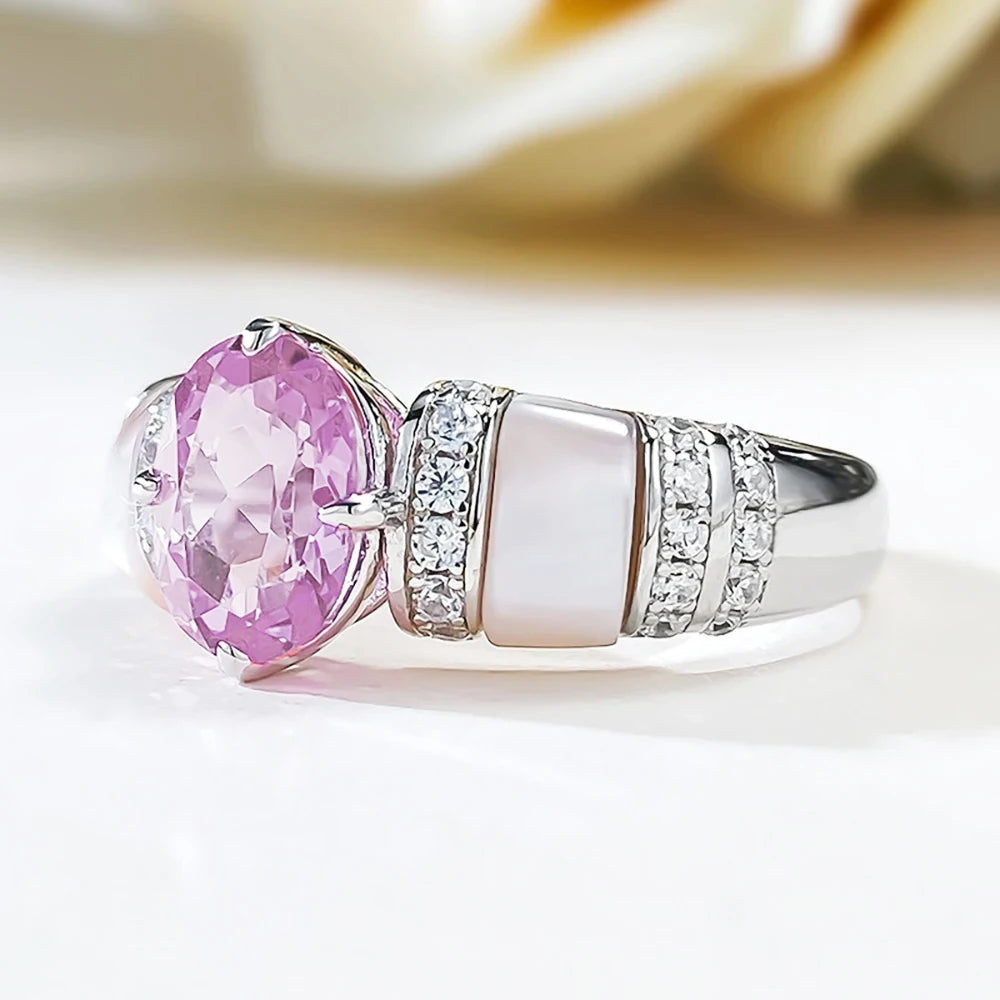 1CT Oval Moissanite Ring - Sparkling Pink Blue Diamond S925 Silver Wedding Band - EverlyCrafted