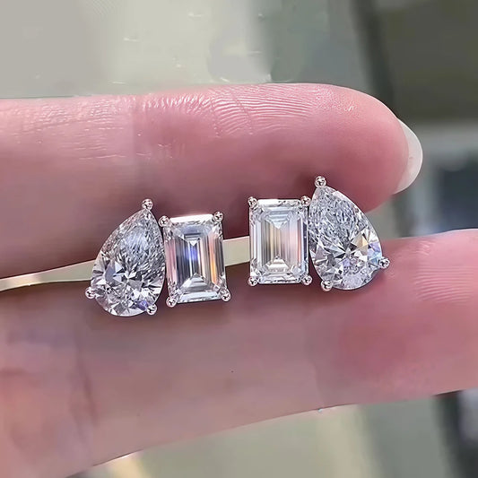 4cttw Radiant/Emerald & Pear Cut Moissanite Stud Earrings - EverlyCrafted