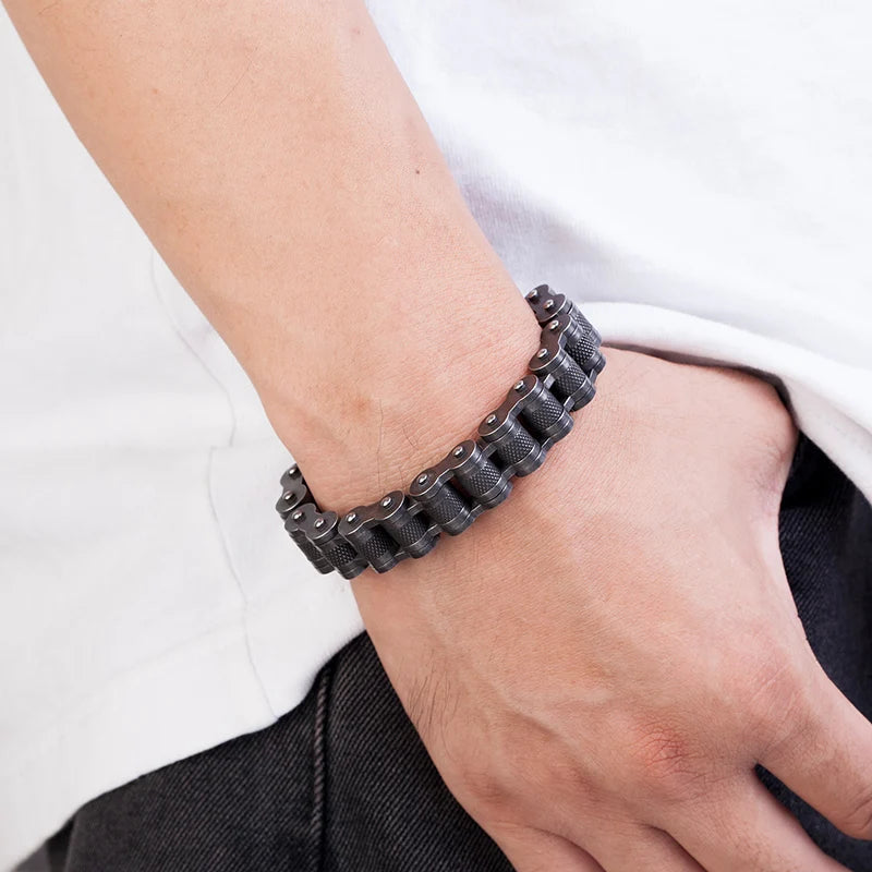 Retro Biker Chain Bracelet for Men - Stainless Steel Motorcycle Style - EverlyCrafted