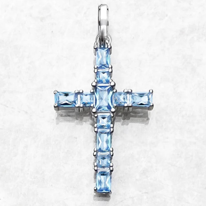 Sterling Silver Aquamarine Cross Pendant - Fine Jewelry