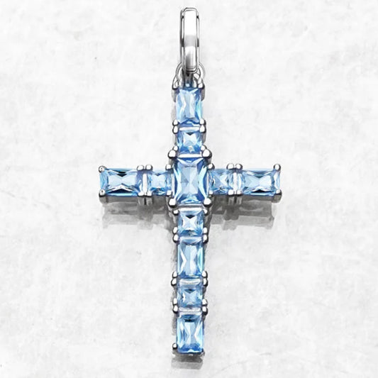 Sterling Silver Aquamarine Cross Pendant - Fine Jewelry