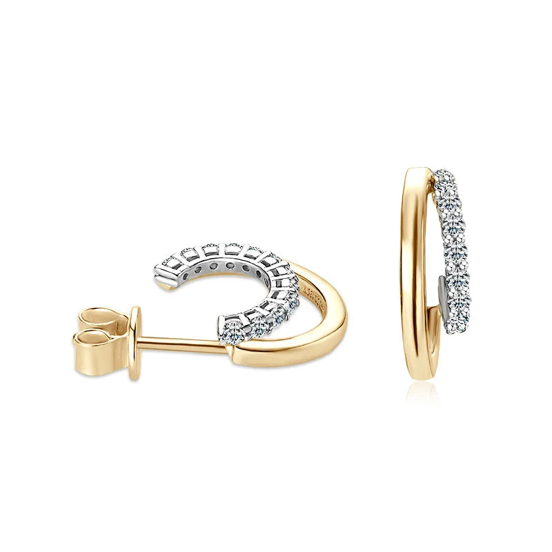 Moissanite Diamond Open Hoop Earrings in 925 Sterling Silver 14K Gold Plated - EverlyCrafted