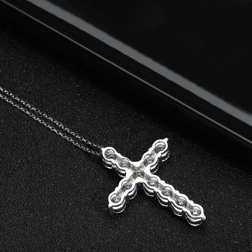 Moissanite Cross Pendant Necklace in 18k White Gold - EverlyCrafted