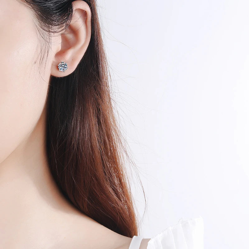 4CTW Moissanite Stud Earrings in 14K White Gold Plated Sterling Silver - EverlyCrafted