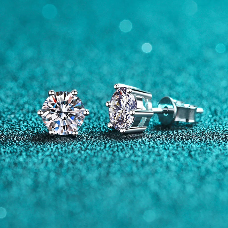 Moissanite Stud Earrings in 14K White Gold Plated Sterling Silver
