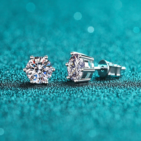 Moissanite Stud Earrings in 14K White Gold Plated Sterling Silver