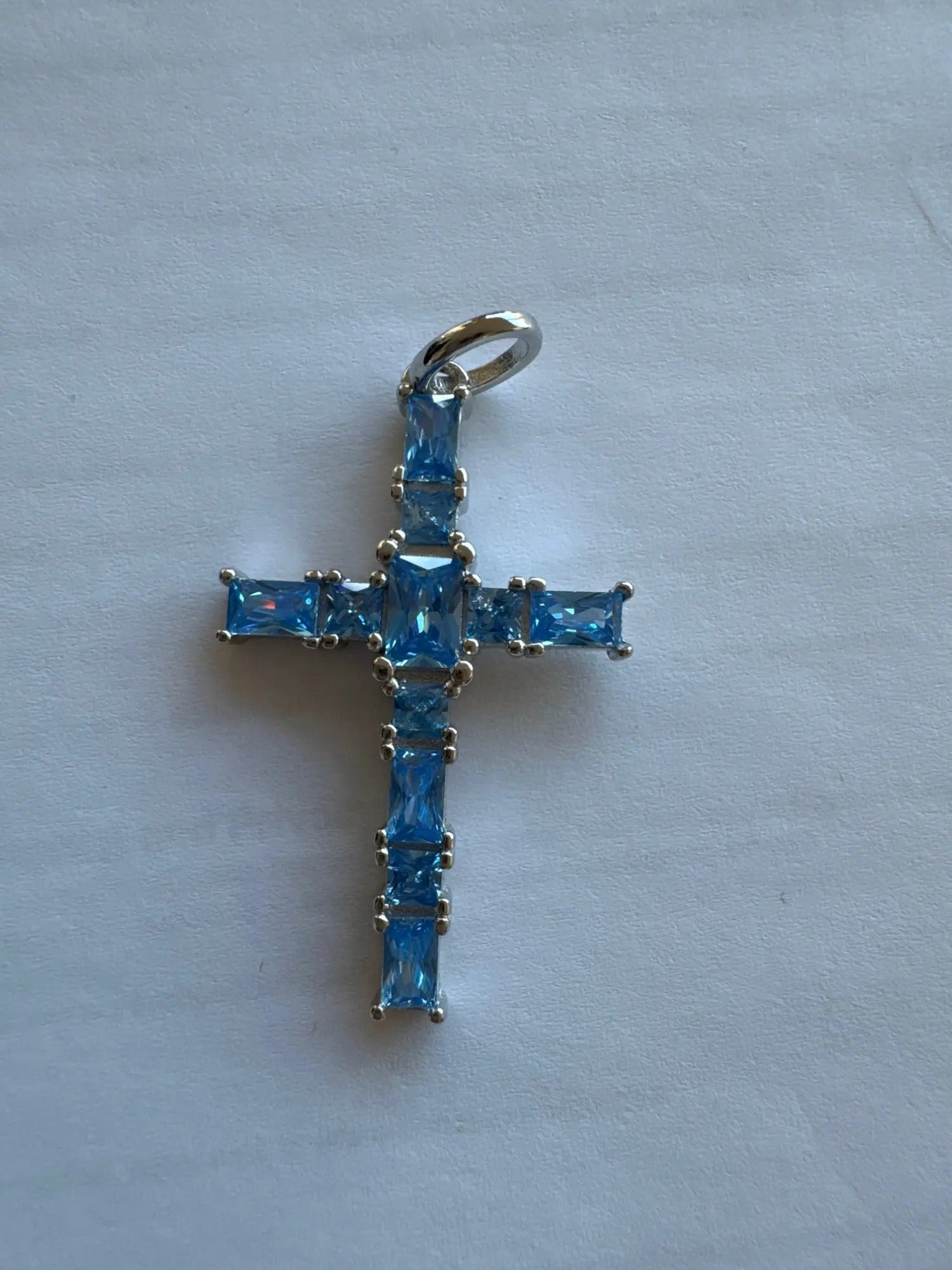 Sterling Silver Aquamarine Cross Pendant - Fine Jewelry - EverlyCrafted