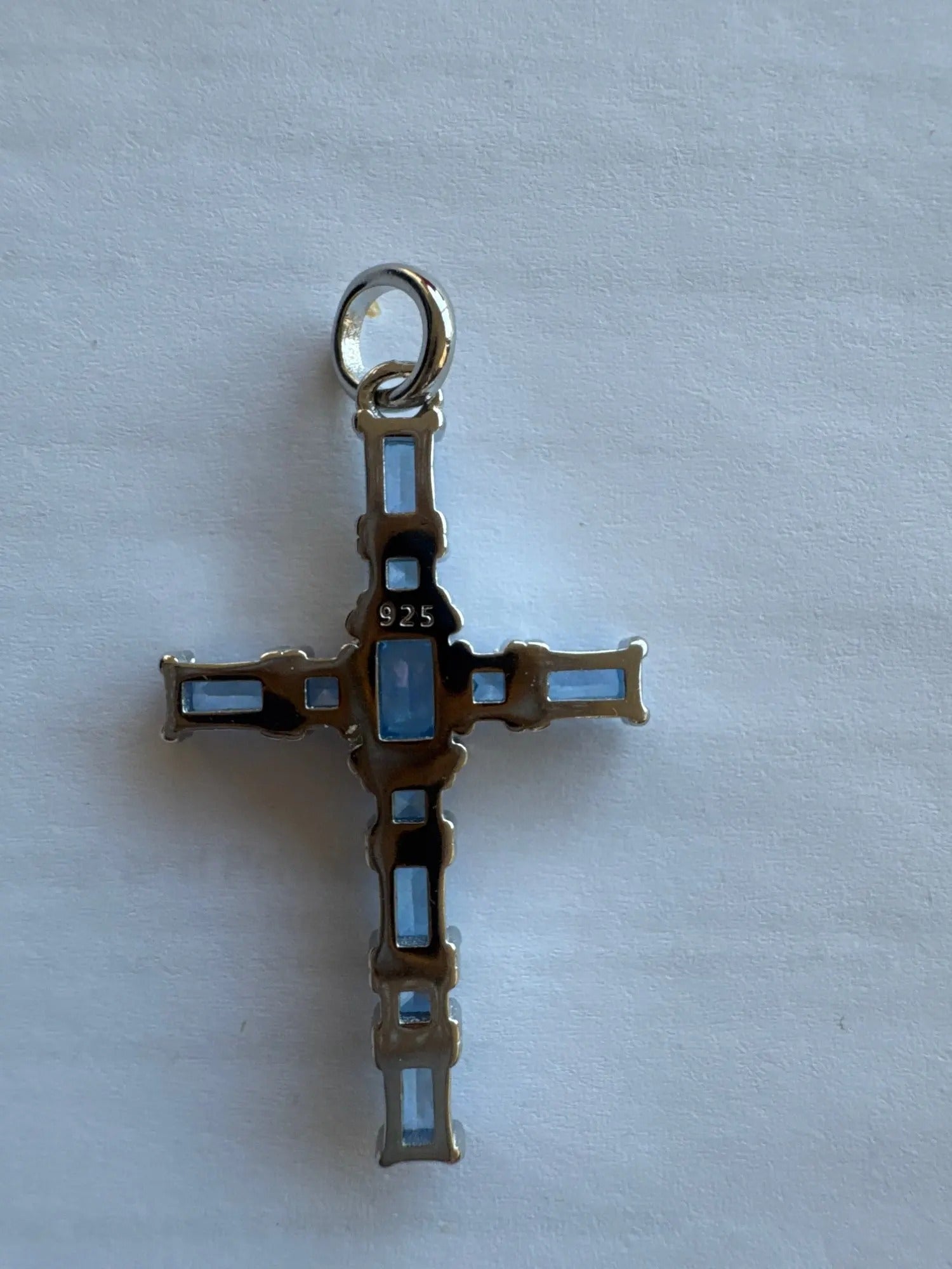 Sterling Silver Aquamarine Cross Pendant - Fine Jewelry - EverlyCrafted