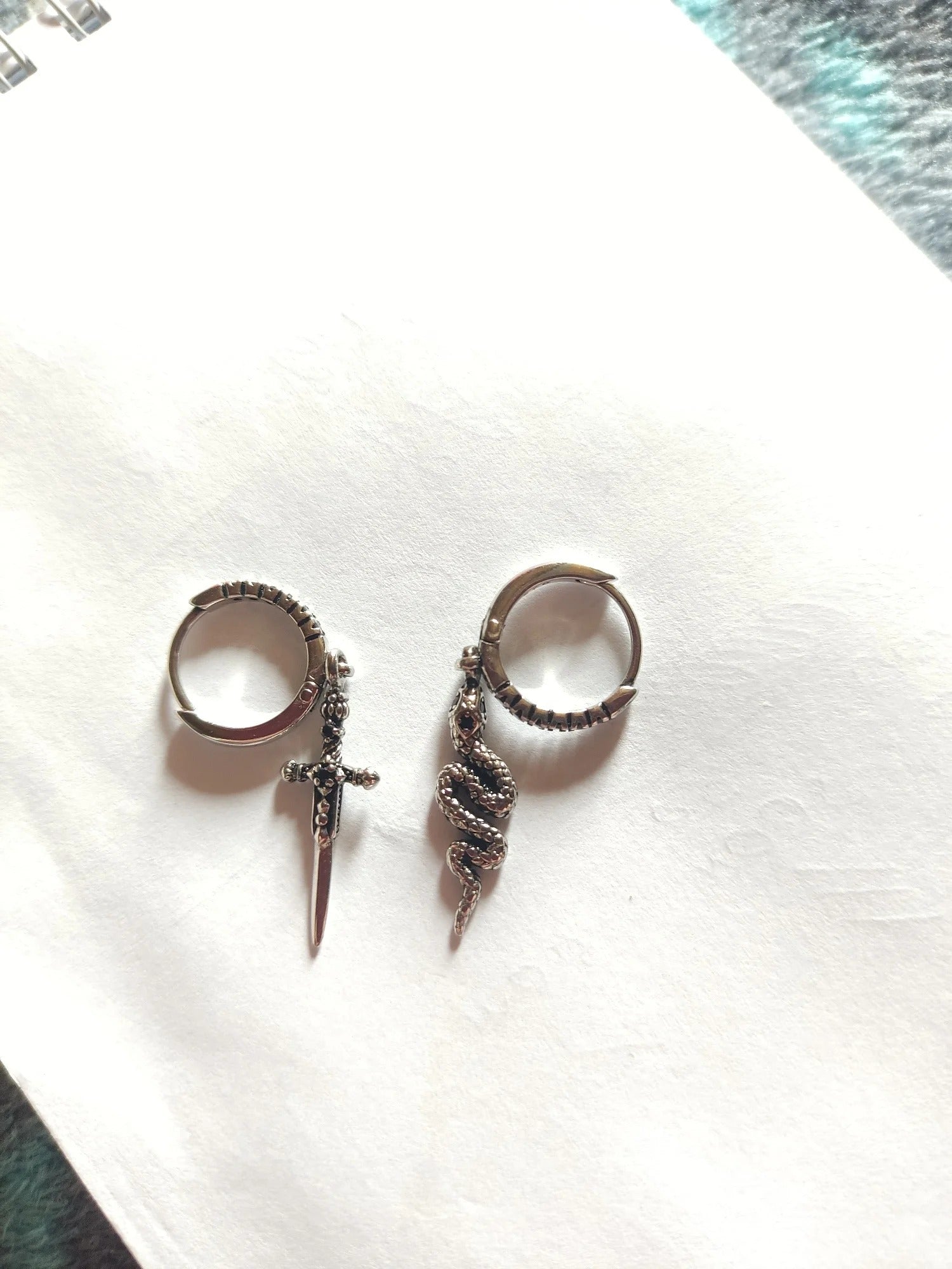 Blackened Snake and Sword Hoop Earrings in 925 Sterling Silver - EverlyCrafted