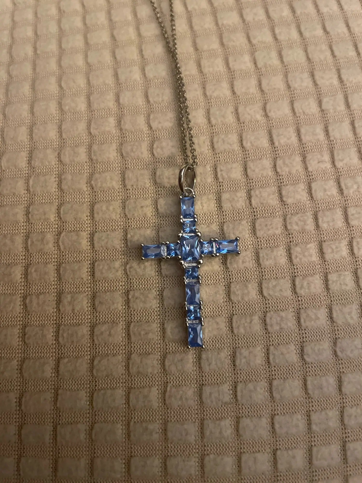 Sterling Silver Aquamarine Cross Pendant - Fine Jewelry - EverlyCrafted